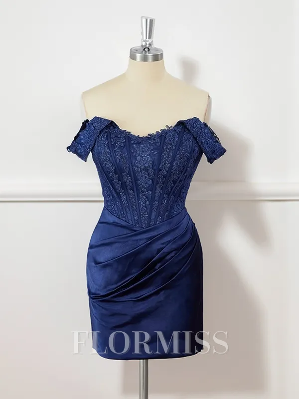 Sheath Silk Like Satin Off-the-Shoulder Appliques Lace Corset Short/Mini Homecoming Dress