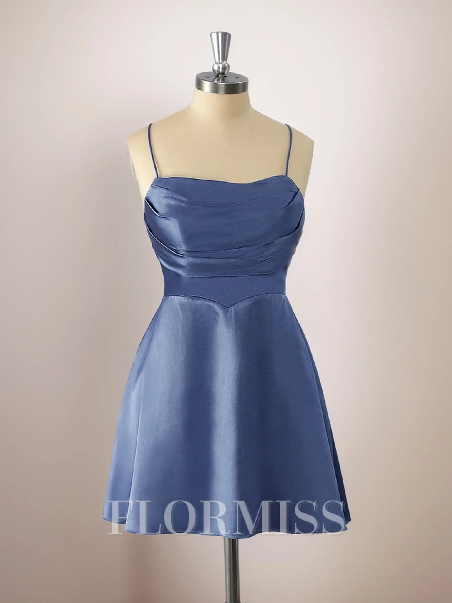 A-line Silk Like Satin Spaghetti Straps Pleated Short/Mini Homecoming Dress