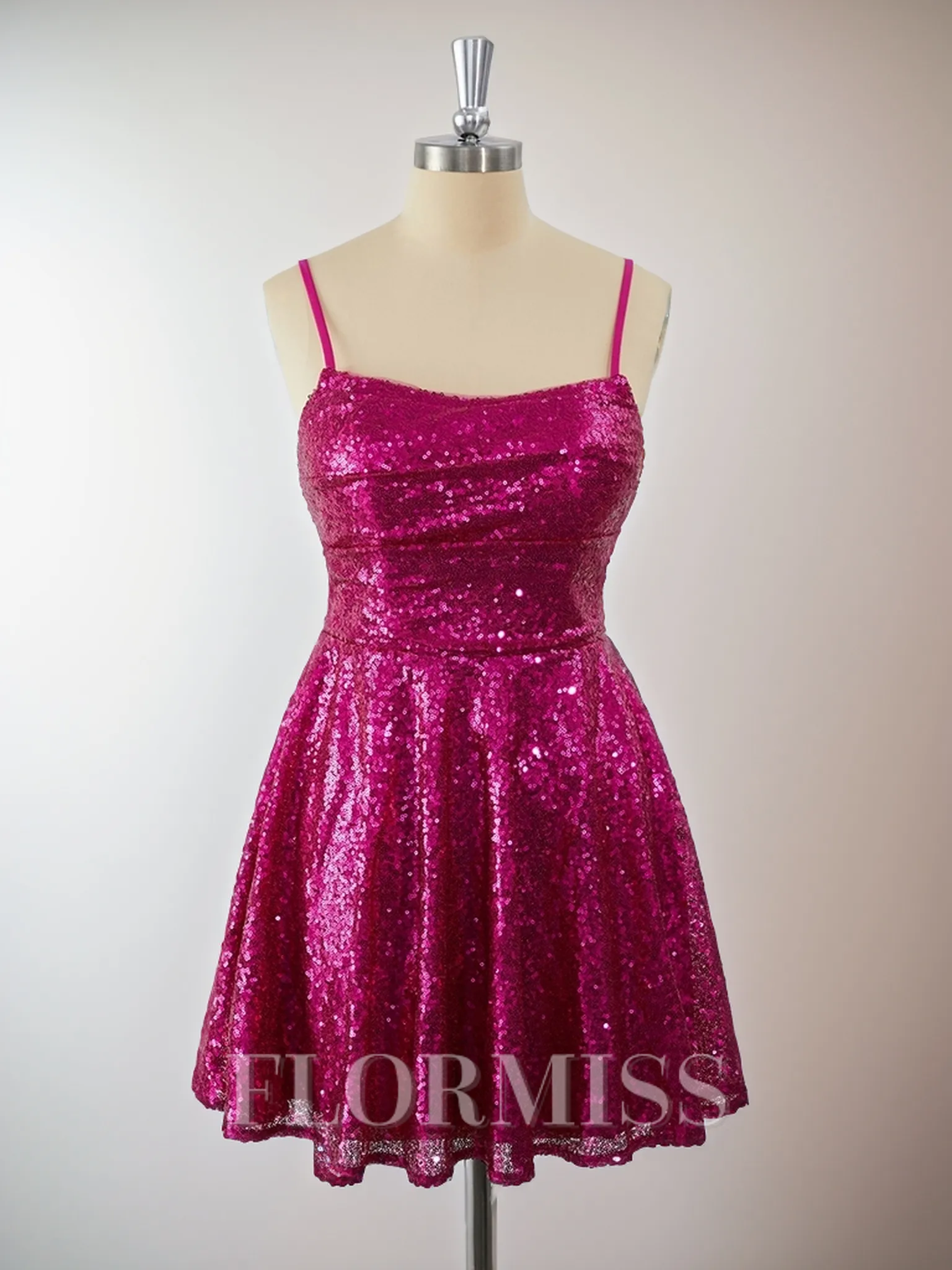 A-line Sequins Spaghetti Straps Pleated Short/Mini Homecoming Dress