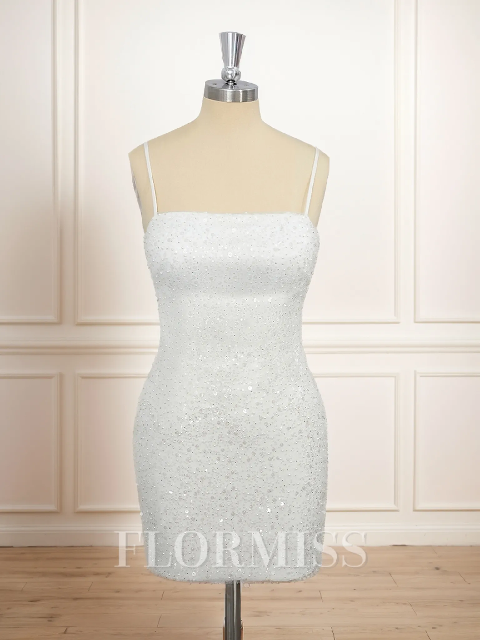 Sheath Lace Spaghetti Straps Sequin Short/Mini Homecoming Dress