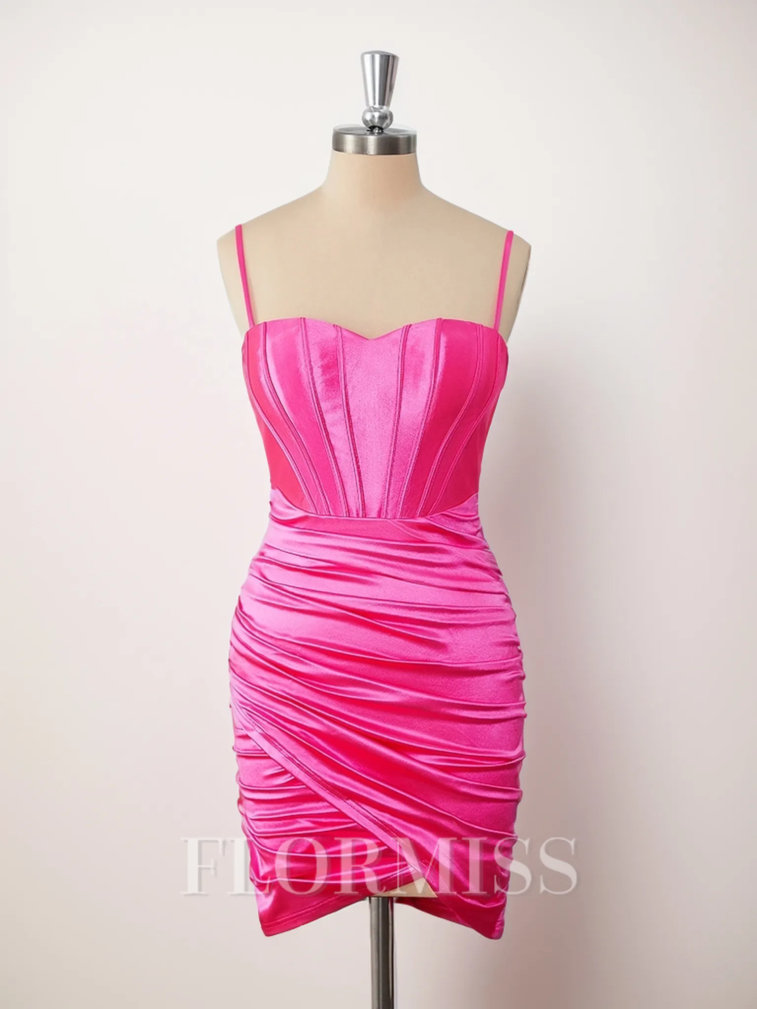 Sheath Spaghetti Straps Pleated Corset Short/Mini Homecoming Dress