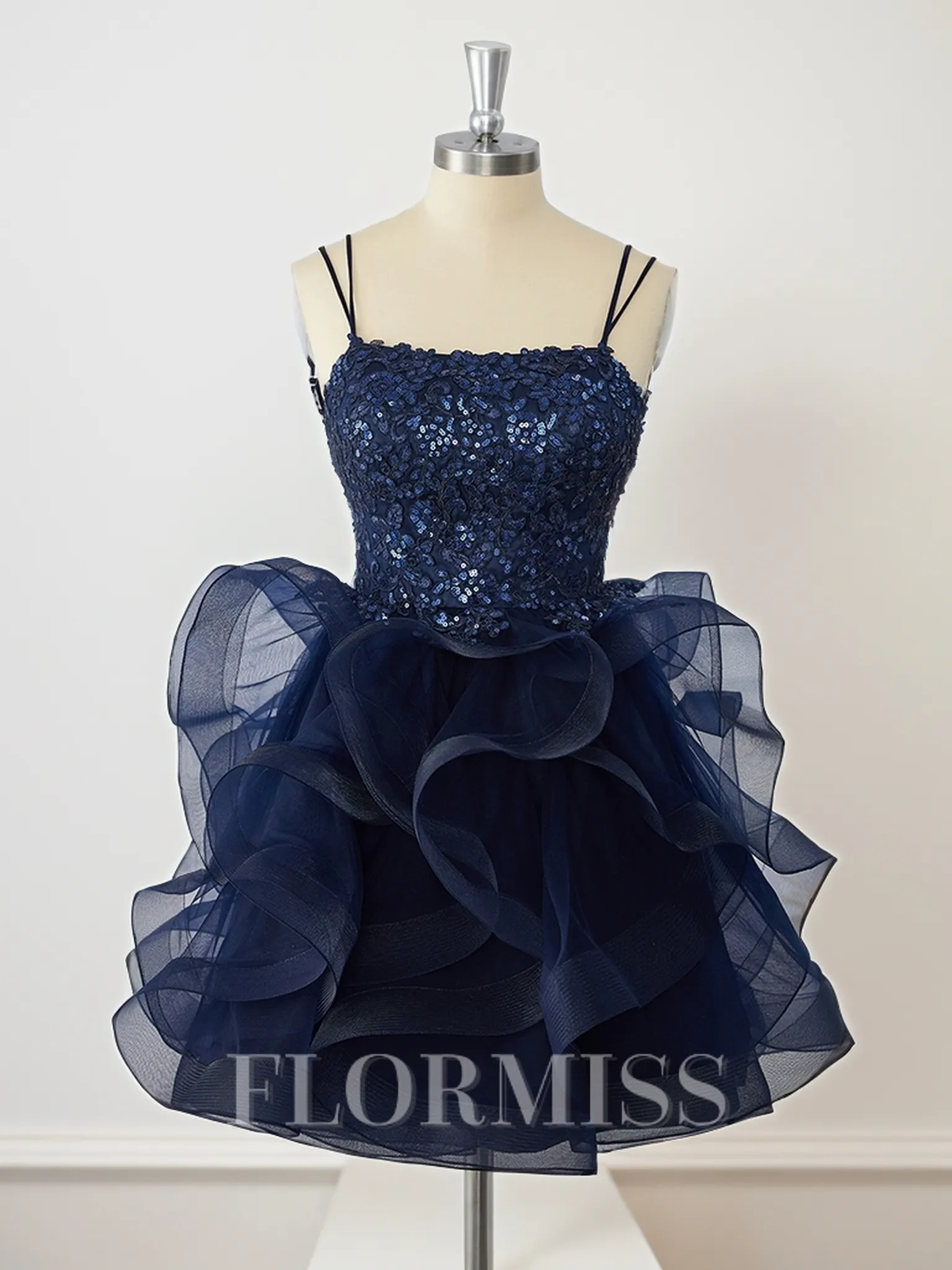 A-line Tulle Spaghetti Straps Cascading Ruffles Short/Mini Homecoming Dress