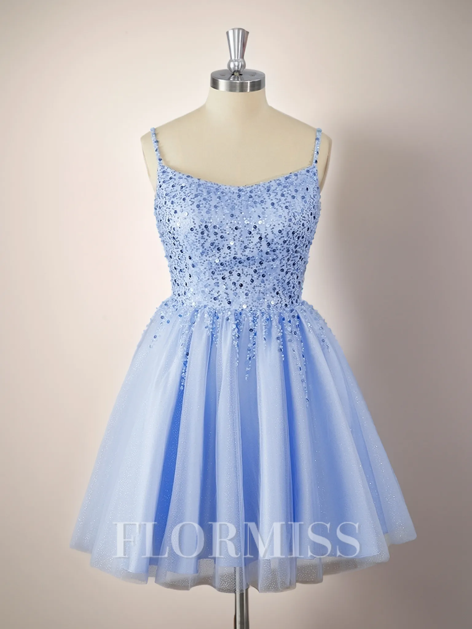 A-line Tulle Spaghetti Straps Sequin Short/Mini Homecoming Dress
