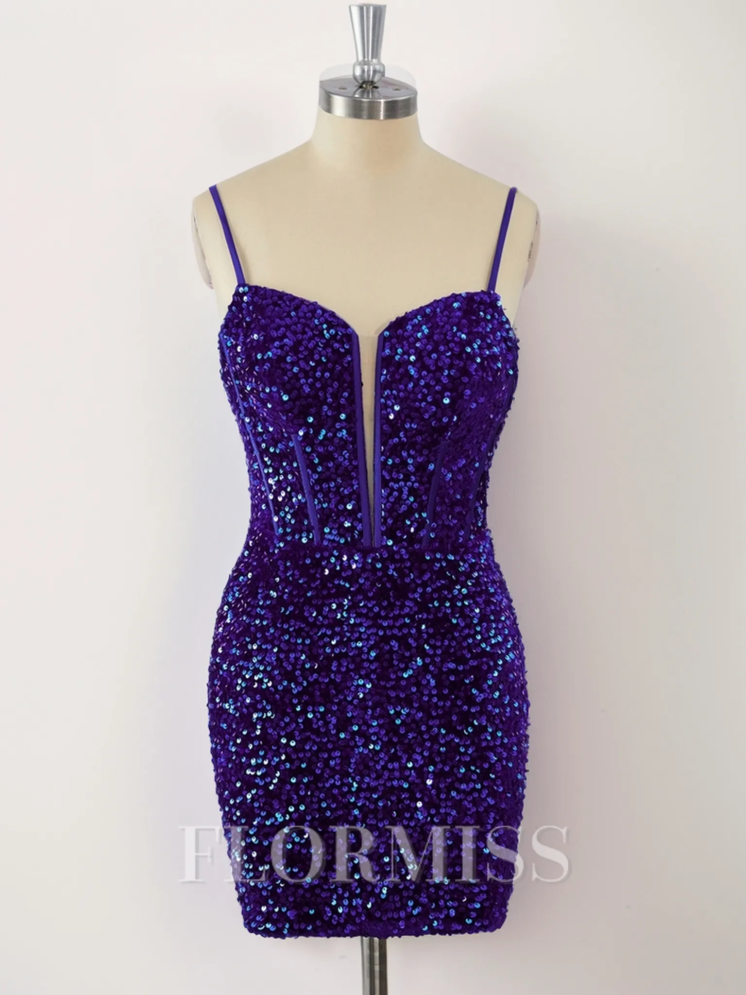 Sheath Velvet Sequins Spaghetti Straps Corset Short/Mini Homecoming Dress