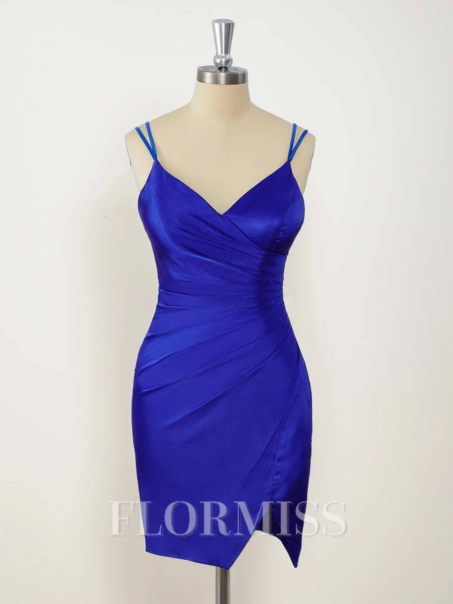 Sheath Silk Like Satin V-neck Pleated Short/Mini Homecoming Dress