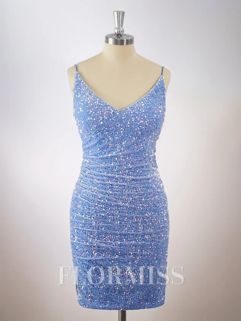 Sheath Velvet Sequins V-neck Pleated Short/Mini Homecoming Dress