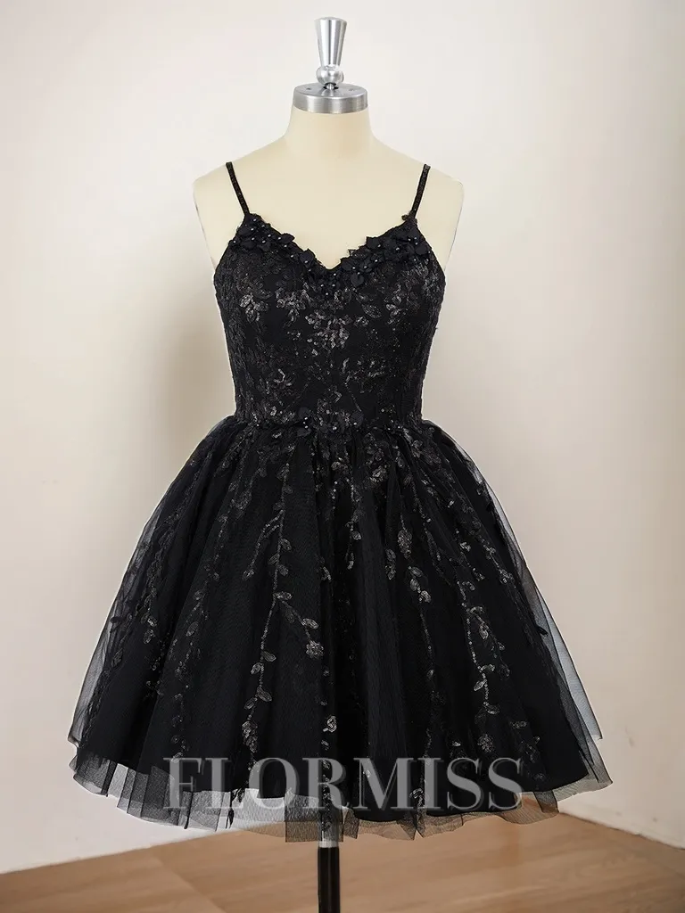 Ball-Gown Tulle V-neck Appliques Lace Short/Mini Homecoming Dress