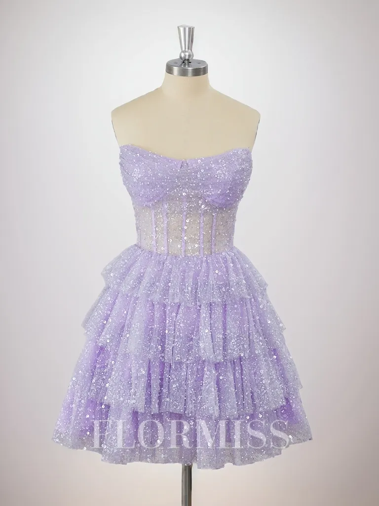 A-line Strapless Beading Corset Short/Mini Homecoming Dress