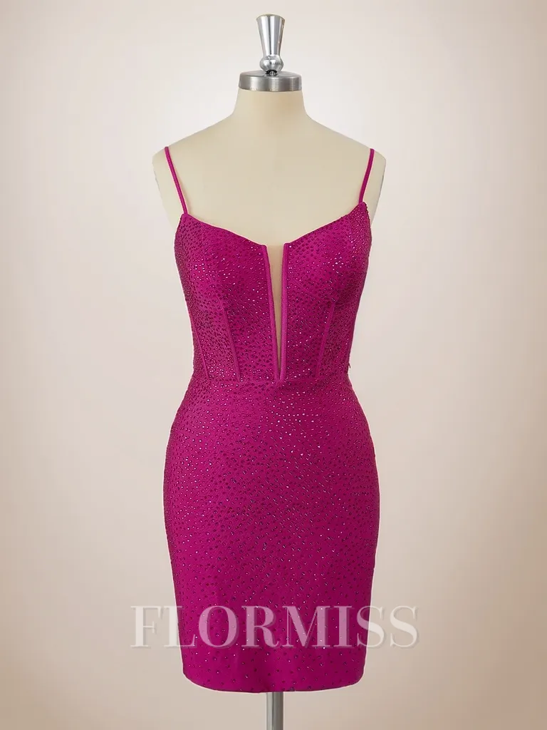 Sheath Jersey Spaghetti Straps Beading Corset Short/Mini Homecoming Dress