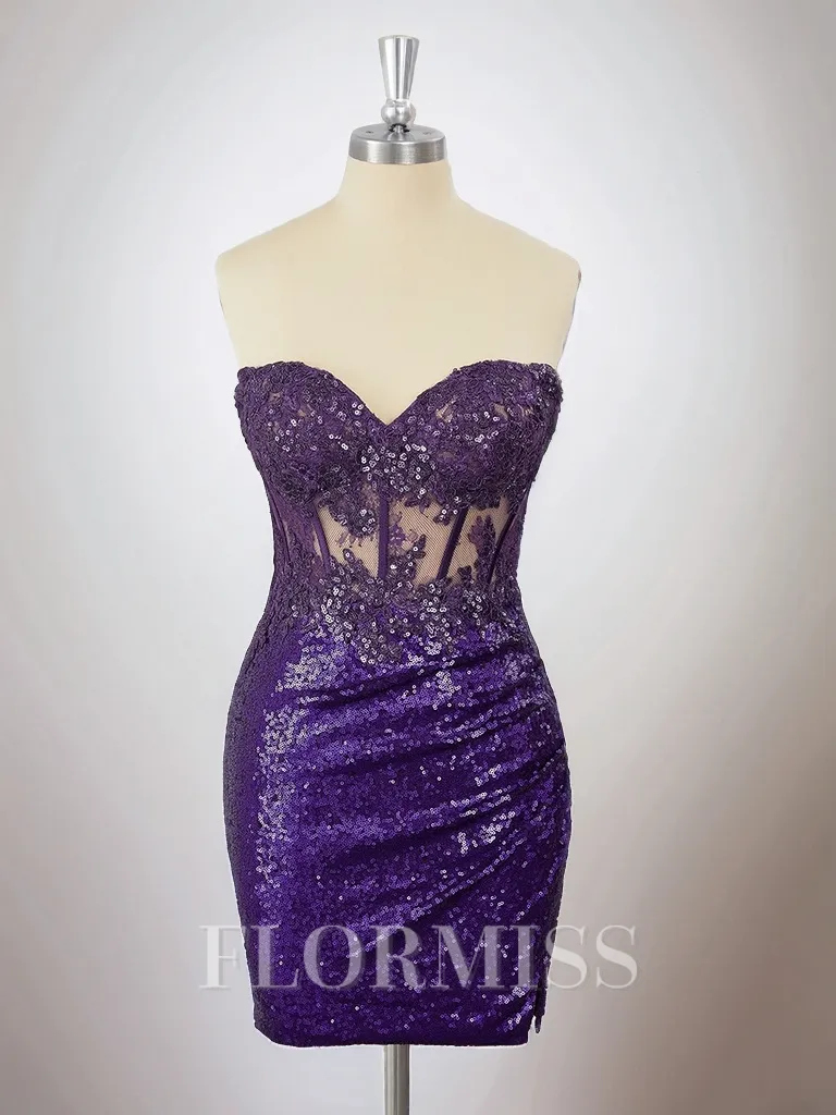 Sheath Sequins Sweetheart Appliques Lace Corset Short/Mini Homecoming Dress