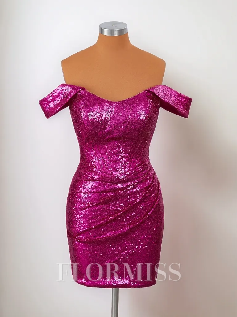 Sheath Sequins Off-the-Shoulder Pleated Corset Convertible Short/Mini Homecoming Dress