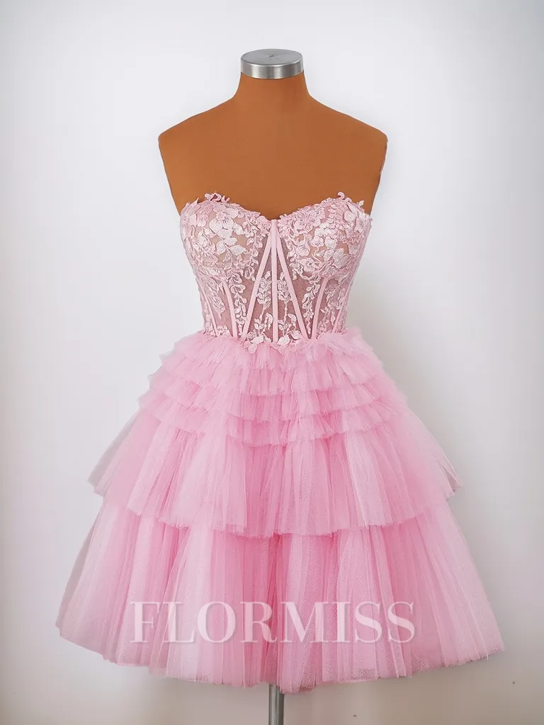 Ball-Gown Tulle Sweetheart Appliques Lace Corset Short/Mini Homecoming Dress