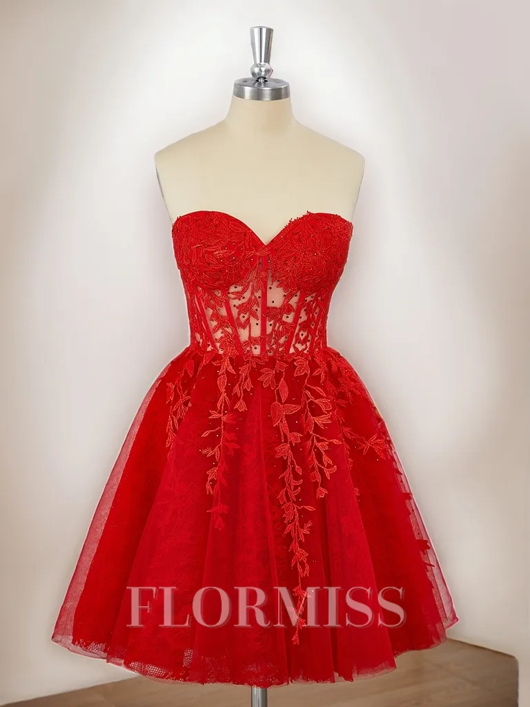 A-line Tulle Sweetheart Appliques Lace Corset Short/Mini Homecoming Dress