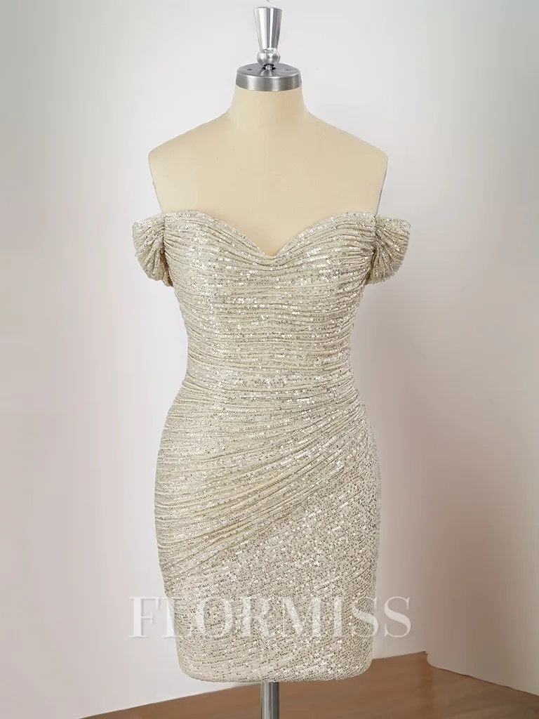 Sheath Off-the-Shoulder Pleated Short/Mini Homecoming Dress