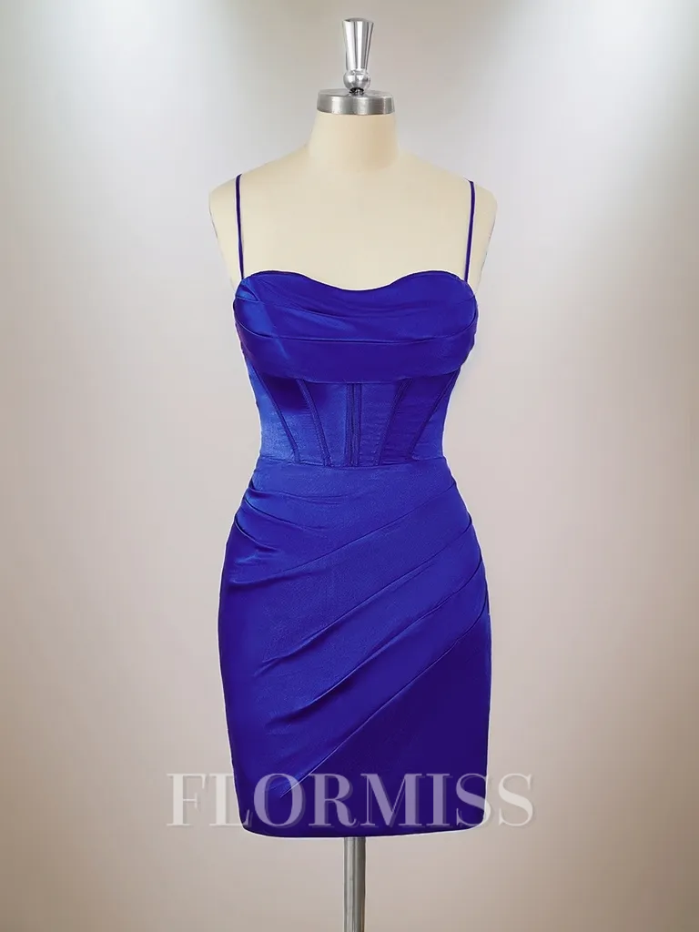 Sheath Silk Like Satin Spaghetti Straps Pleated Corset Short/Mini Homecoming Dress
