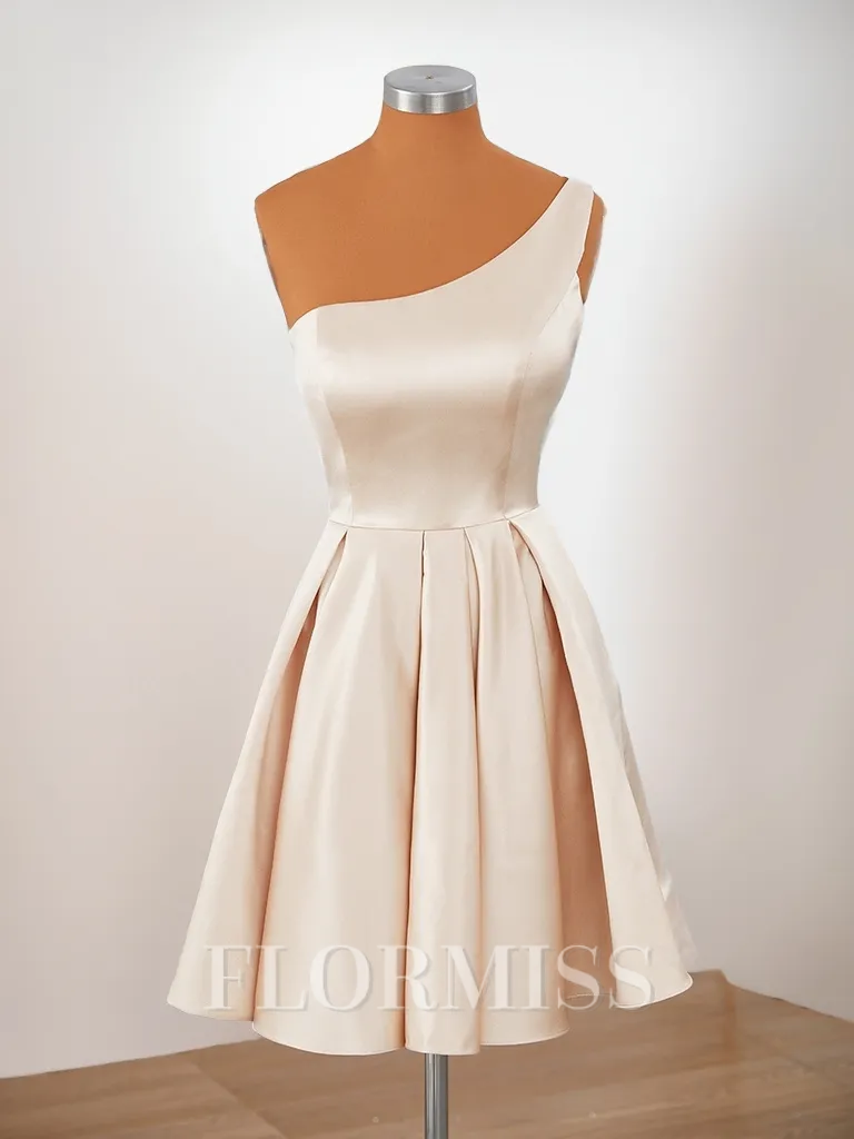 A-line Satin One-Shoulder Short/Mini Homecoming Dress