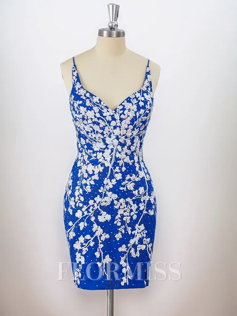 Sheath Lace V-neck Appliques Lace Short/Mini Homecoming Dress