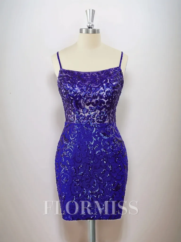 Sheath Spaghetti Straps Appliques Lace Short/Mini Homecoming Dress