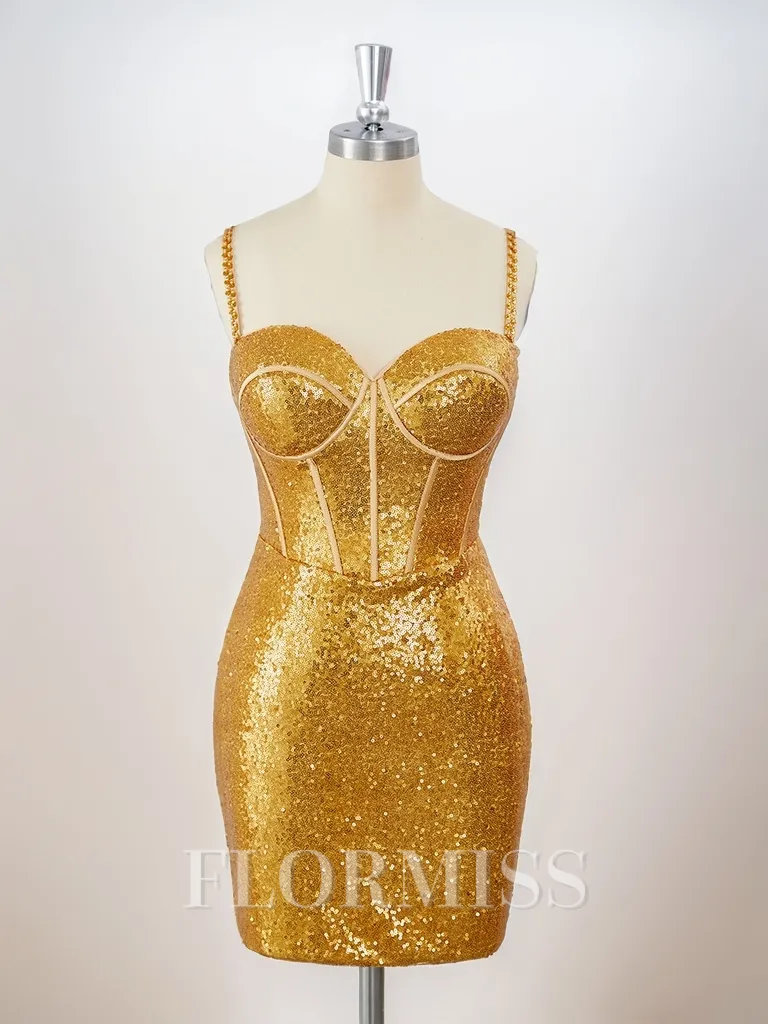 Sheath Sequins Spaghetti Straps Beading Corset Short/Mini Homecoming Dress