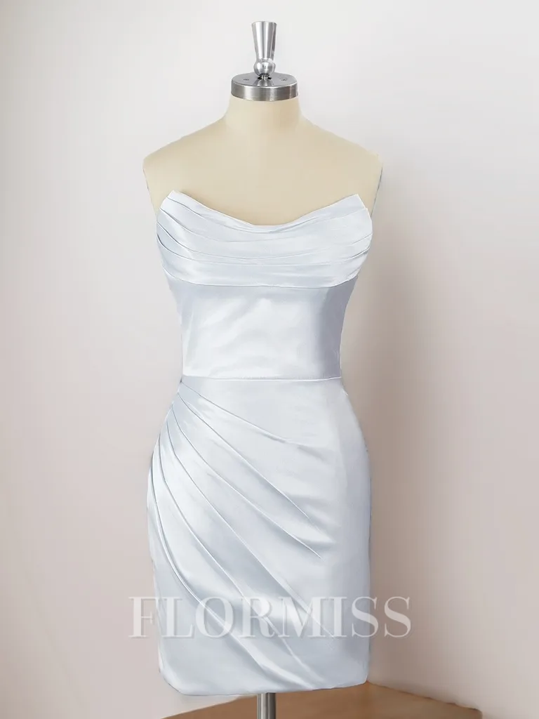Sheath Silk Like Satin Strapless Pleated Short/Mini Homecoming Dress