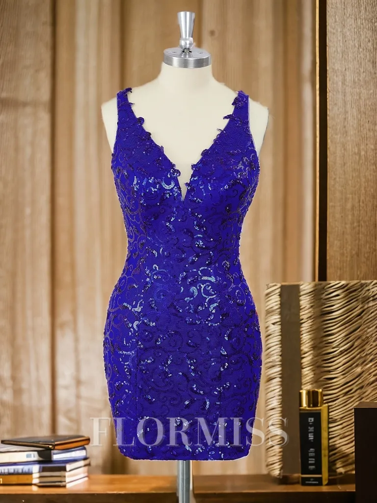 Sheath V-neck Appliques Lace Short/Mini Homecoming Dress