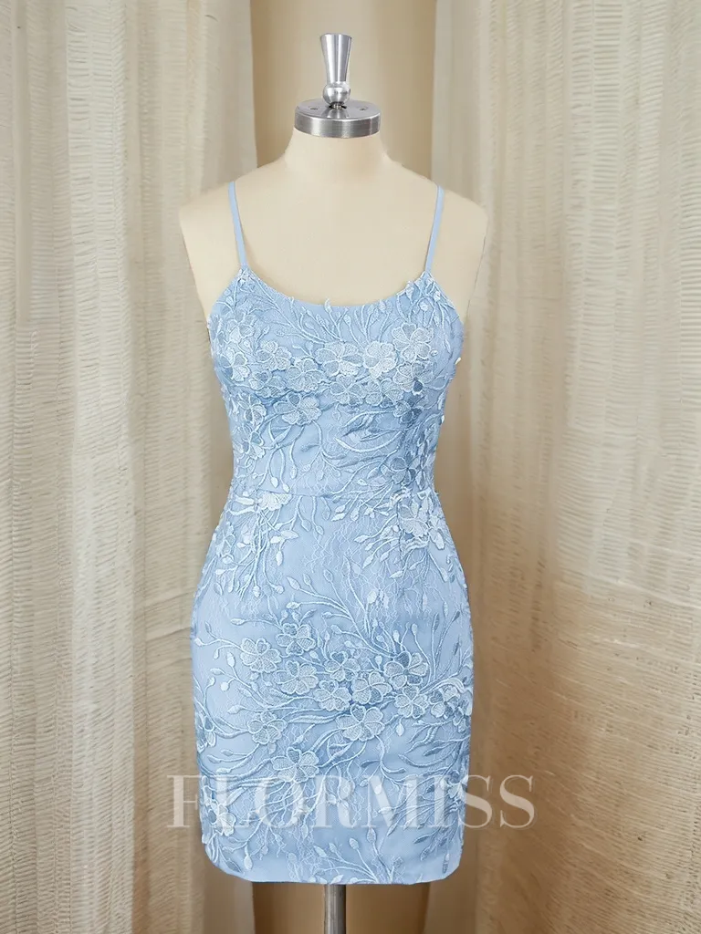 Sheath Lace Spaghetti Straps Appliques Lace Short/Mini Homecoming Dress