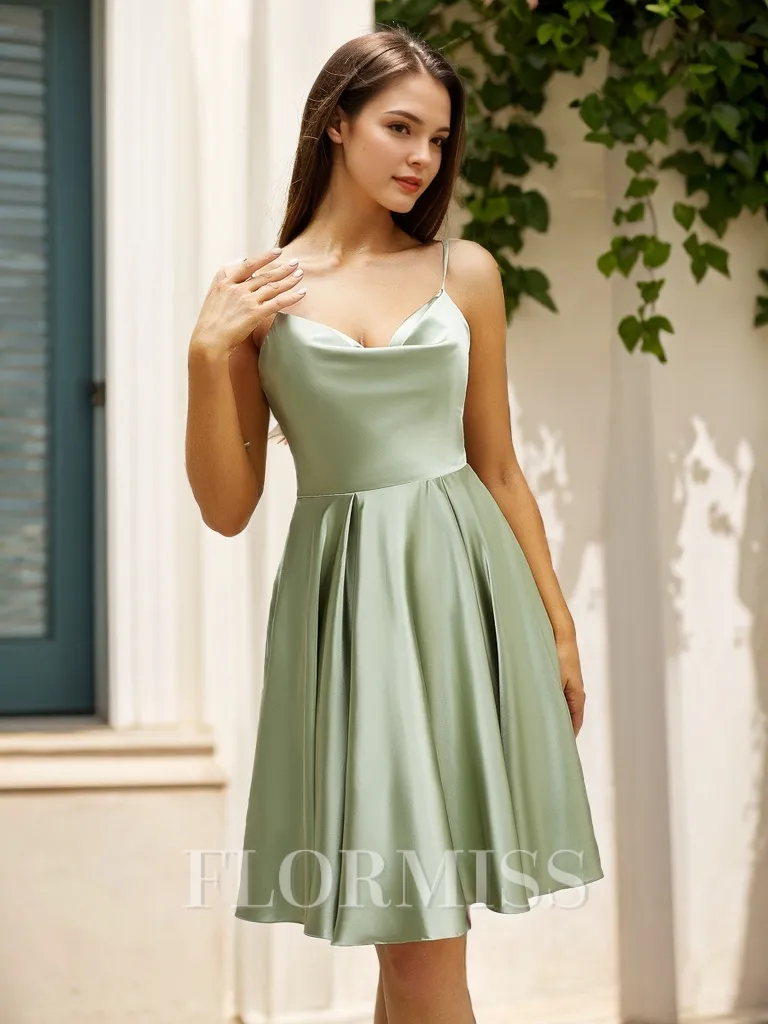 A-line Spaghetti Straps Short/Mini Silk Like Satin Homecoming Dress