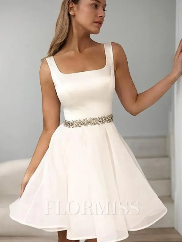 A-Line/Princess Straps Short/Mini Organza Homecoming Dress With Beading