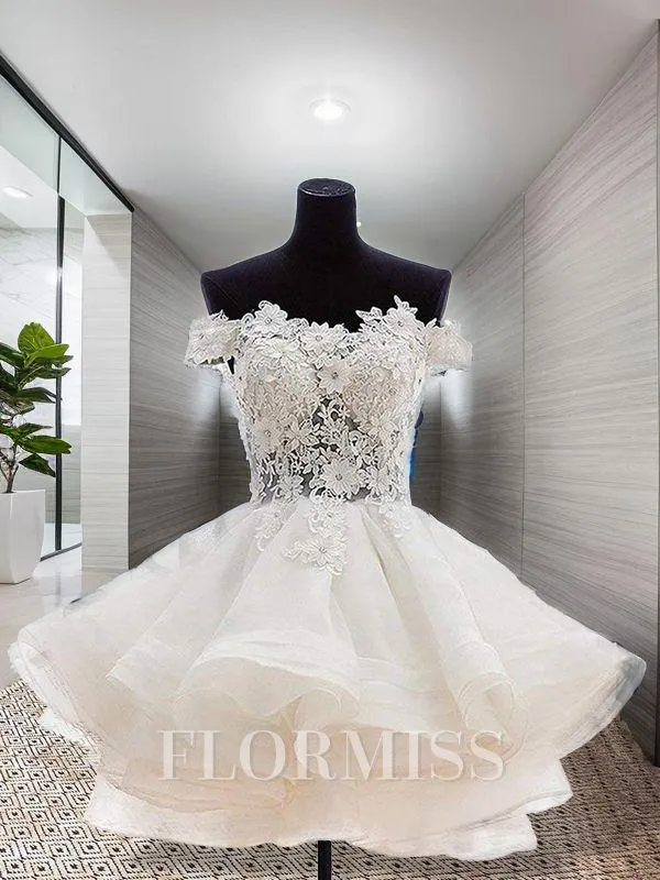 Ball Gown Off-the-Shoulder Short/Mini Organza Homecoming Dress With Appliques Lace