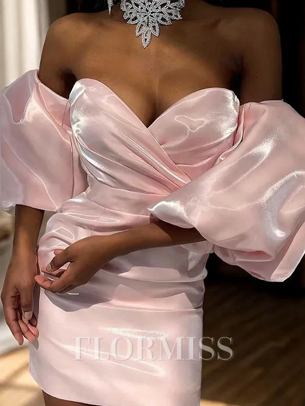 Sheath/Column Organza Sweetheart Short Sleeves Short/Mini Homecoming Dress