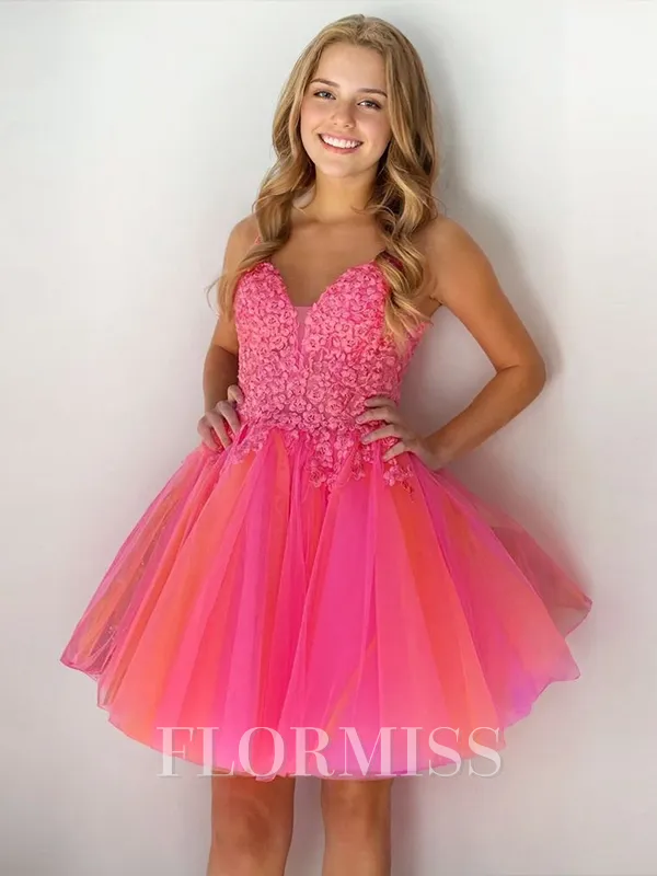 A-line/Princess Tulle Straps Sleeveless Short/Mini Homecoming Dress