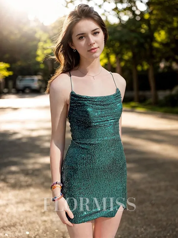 Sheath Spaghetti Straps Pleated Short/Mini Homecoming Dress