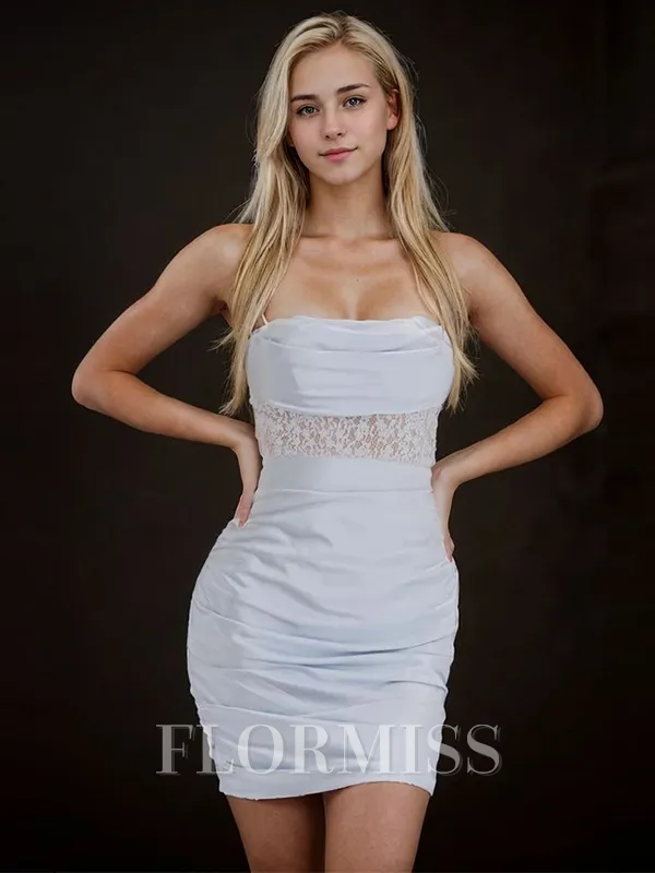 Sheath Straight Appliques Lace Short/Mini Silk Like Satin Homecoming Dress