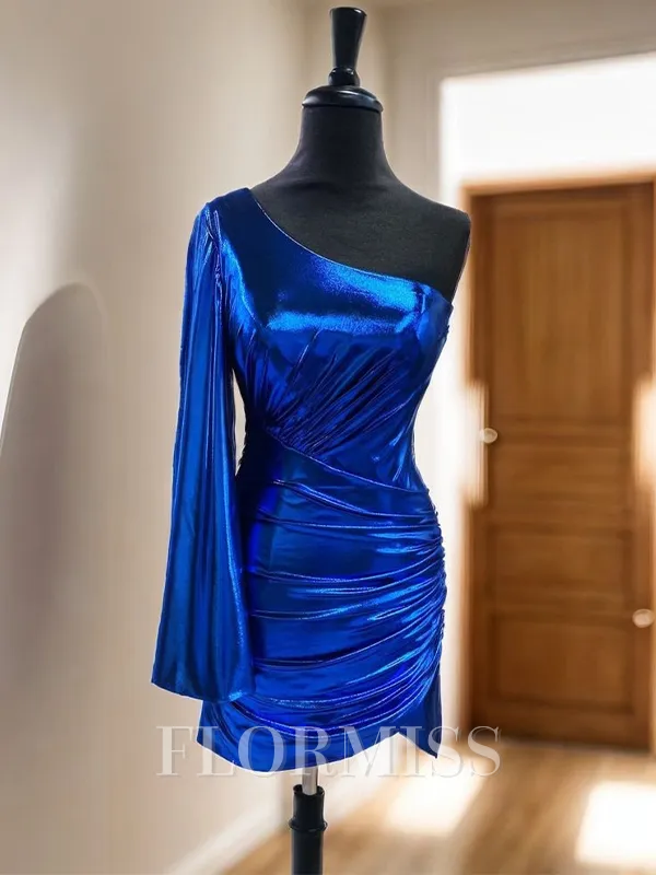 Sheath One-Shoulder Long Sleeves Pleated Short/Mini Homecoming Dress