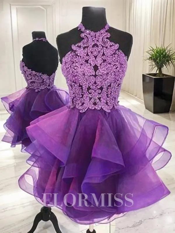 A-Line/Princess Halter Short/Mini Tulle Homecoming Dress