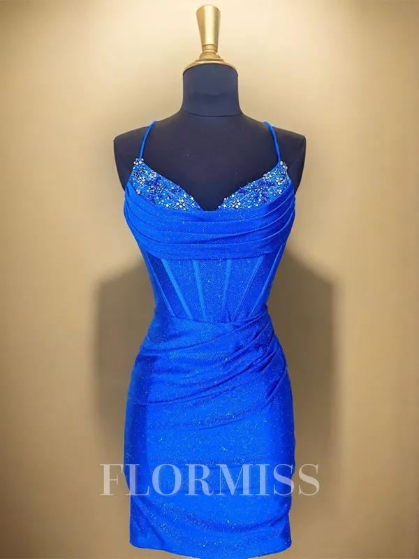 Sheath Spaghetti Straps Pleated Short/Mini Corset Homecoming Dress