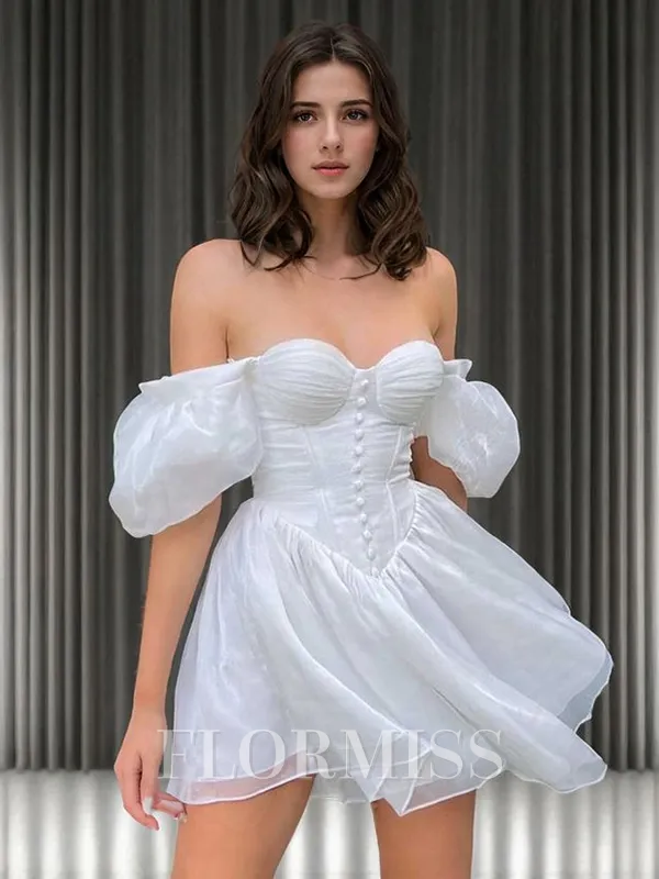 A-line Sweetheart Ruffles Short/Mini Organza Homecoming Dress