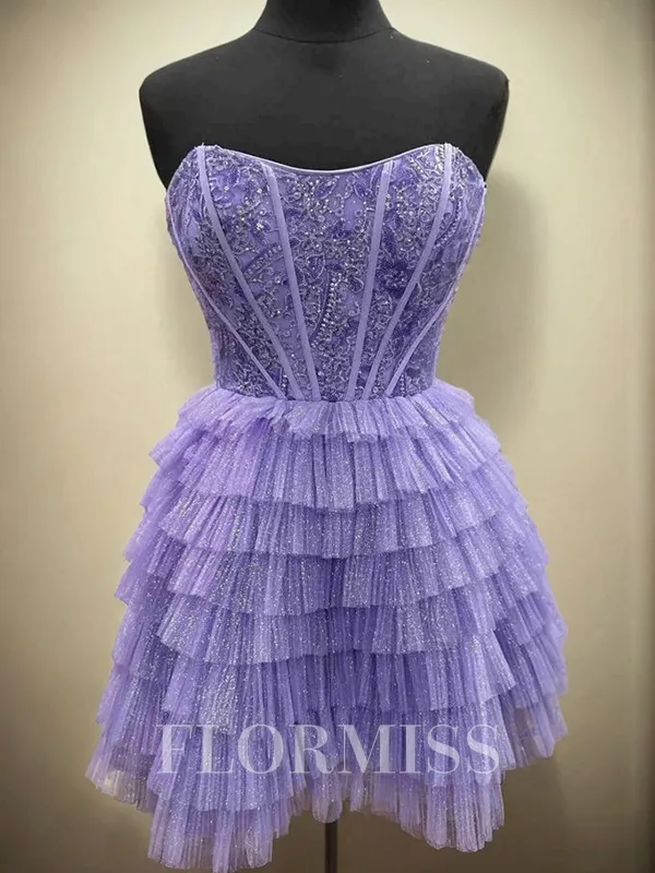 A-line Straight Cascading Ruffles Short/Mini Corset Homecoming Dress