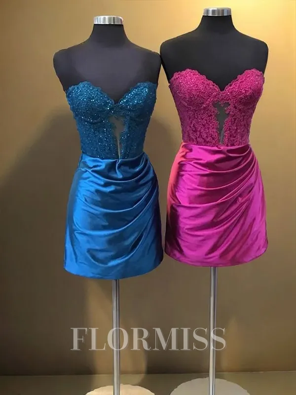 Sheath Sweetheart Appliques Lace Short/Mini Silk Like Satin Corset Homecoming Dress