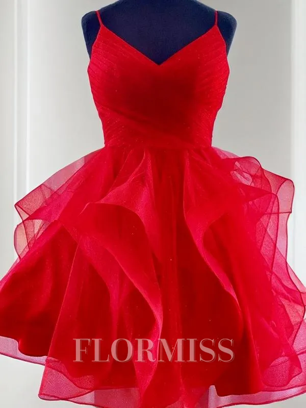 A-Line/Princess Spaghetti Straps Short/Mini Tulle Homecoming Dress With Ruffles