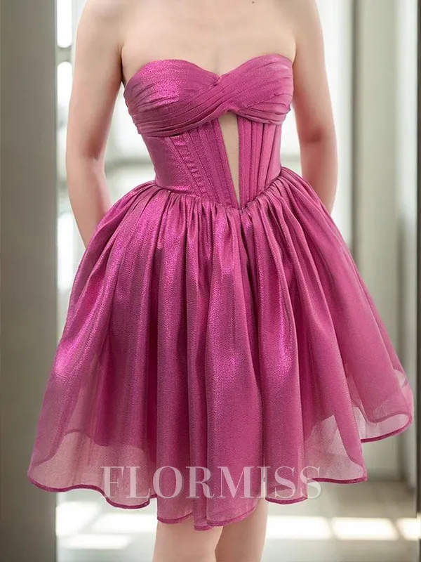 A-line Sweetheart Pleated Short/Mini Corset Homecoming Dress