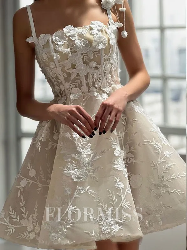 A-line Spaghetti Straps Appliques Lace Short/Mini Lace Corset Homecoming Dress