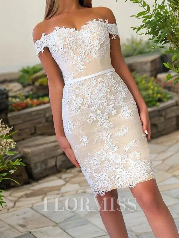 Sheath/Column Off-the-Shoulder Short/Mini Lace Homecoming Dress With Appliques Lace