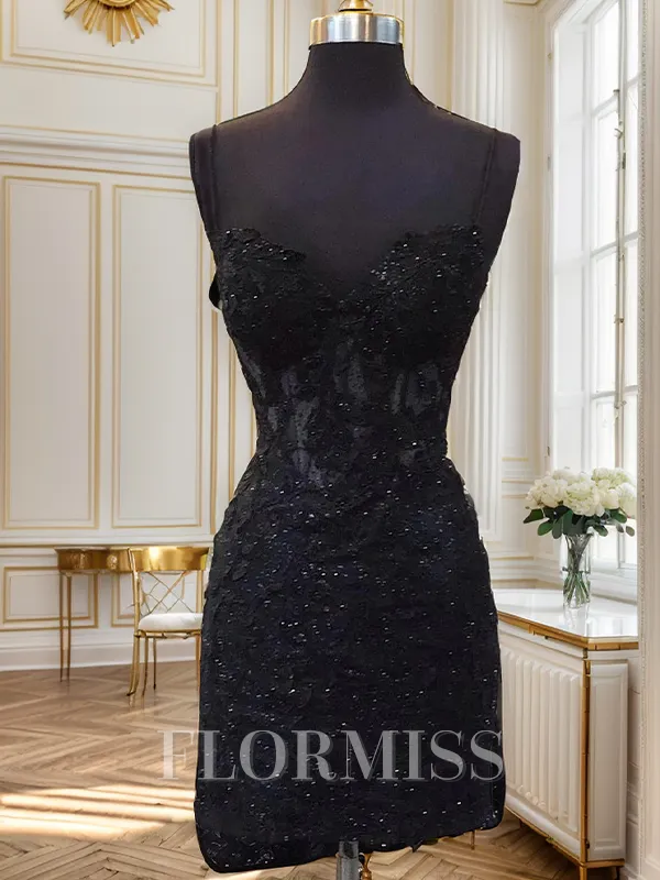 Sheath Spaghetti Straps Sequin Short/Mini Tulle Corset Homecoming Dress