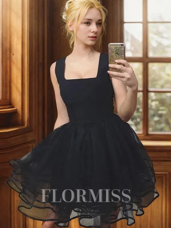 A-line Square Ruffles Short/Mini Stretch Crepe Homecoming Dress