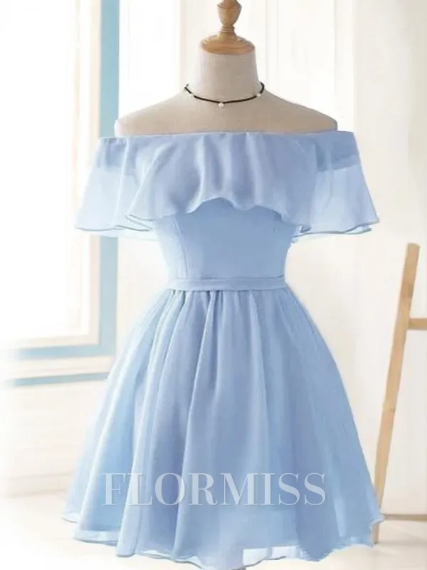 A-Line/Princess Off-the-Shoulder Short/Mini Chiffon Homecoming Dress With Ruffles