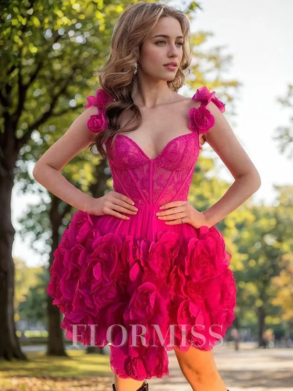 A-line Straps Flower Short/Mini Tulle Corset Homecoming Dress