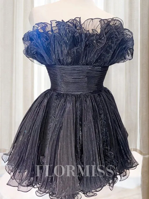 A-line Straight Ruffles Short/Mini Organza Homecoming Dress