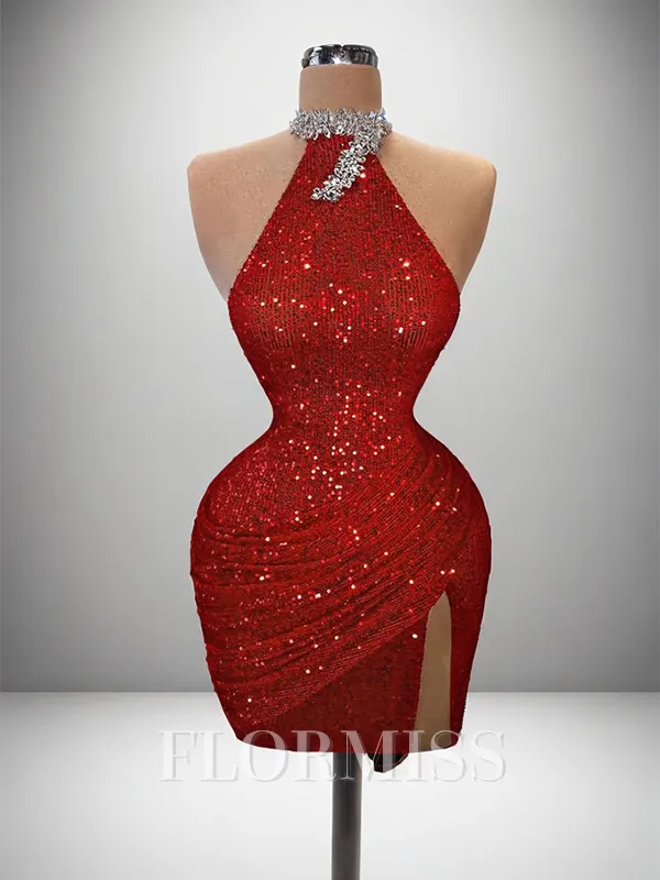 Sheath Halter Sequin Short/Mini Homecoming Dress