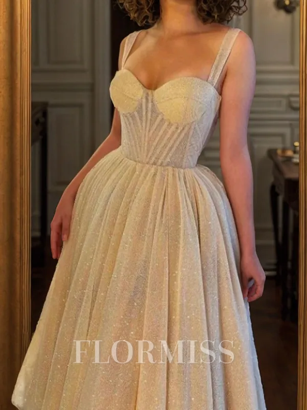 A-line Straps Sequin Tea-Length Corset Homecoming Dress